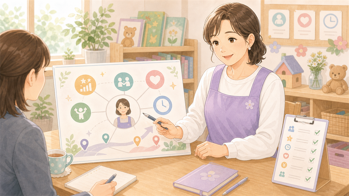 40代保育士の転職と復職の内容を整理した保育士向けイラスト