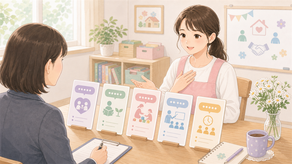 ブランクの面接での伝え方の内容を整理した保育士向けイラスト